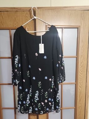 Grace Karin Nwt Chiffon Floral Black Dress With Long Sheer Open Sleeve 4XL